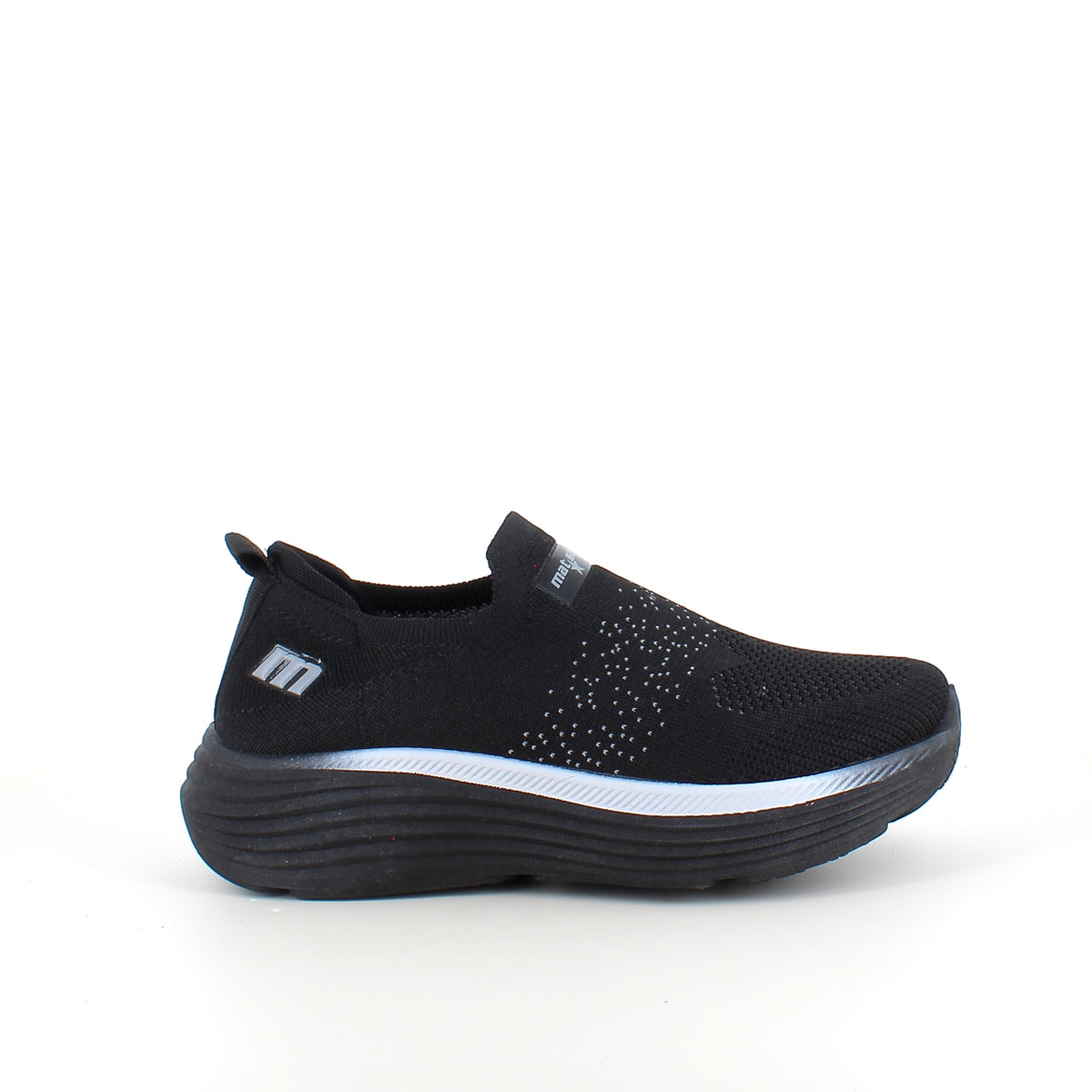 Sort slip-on komfort sneaker med stødabsorbering og åndbart strik