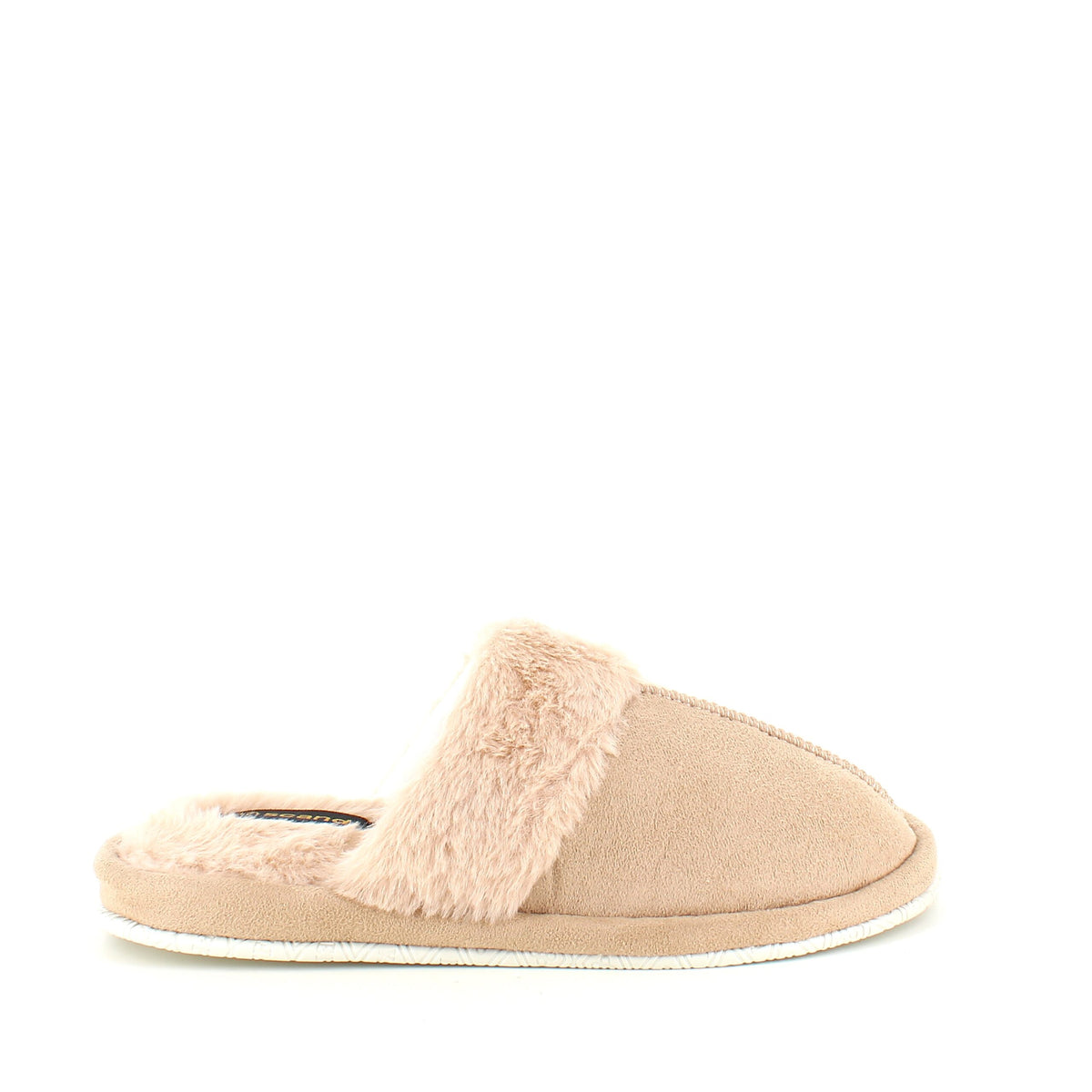 Beige hjemmesko med synlig pelskant