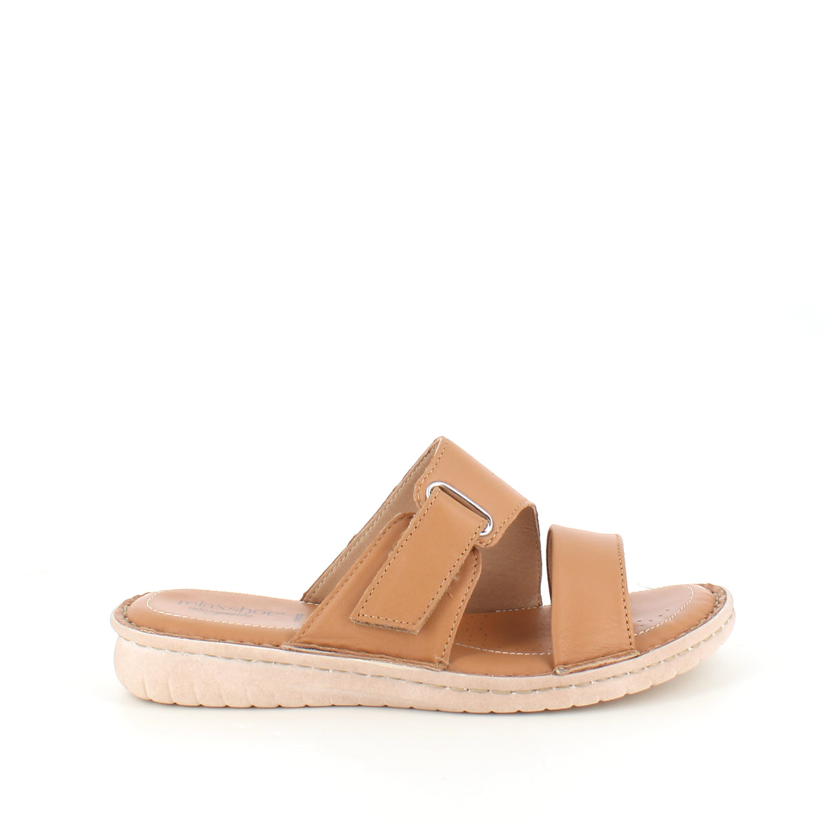 Brun slip on sandal i skind med justerbar rem fra Relaxshoe