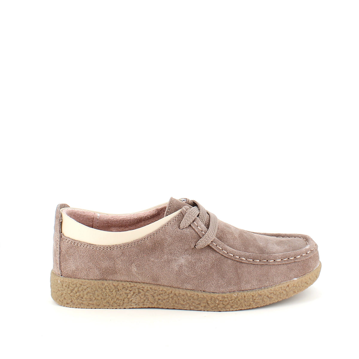 Beige ruskindssko med rågummisål