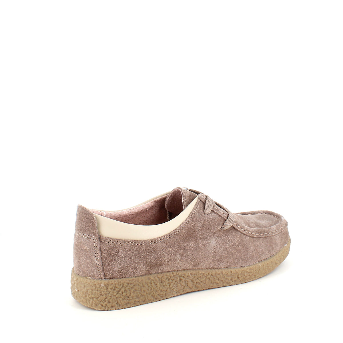 Beige ruskindssko med rågummisål