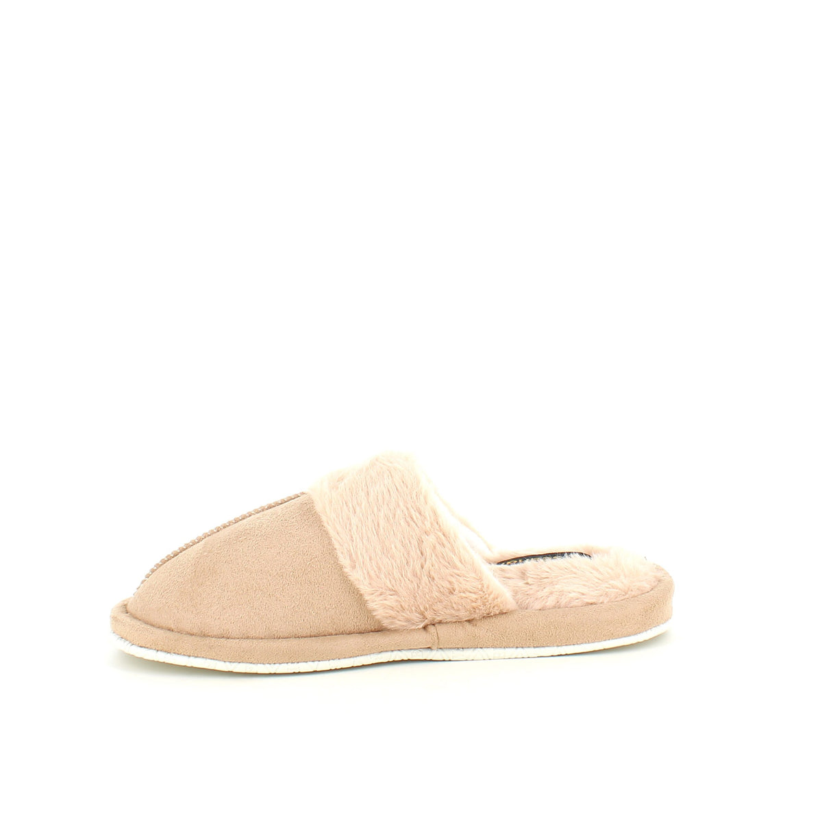 Beige hjemmesko med synlig pelskant