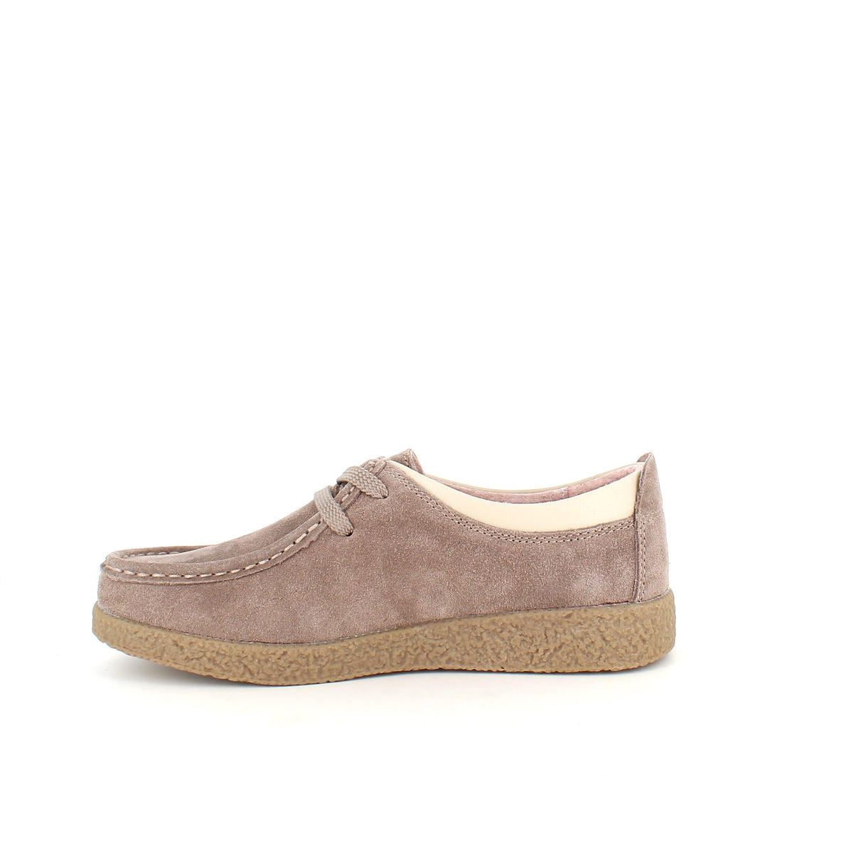 Beige ruskindssko med rågummisål