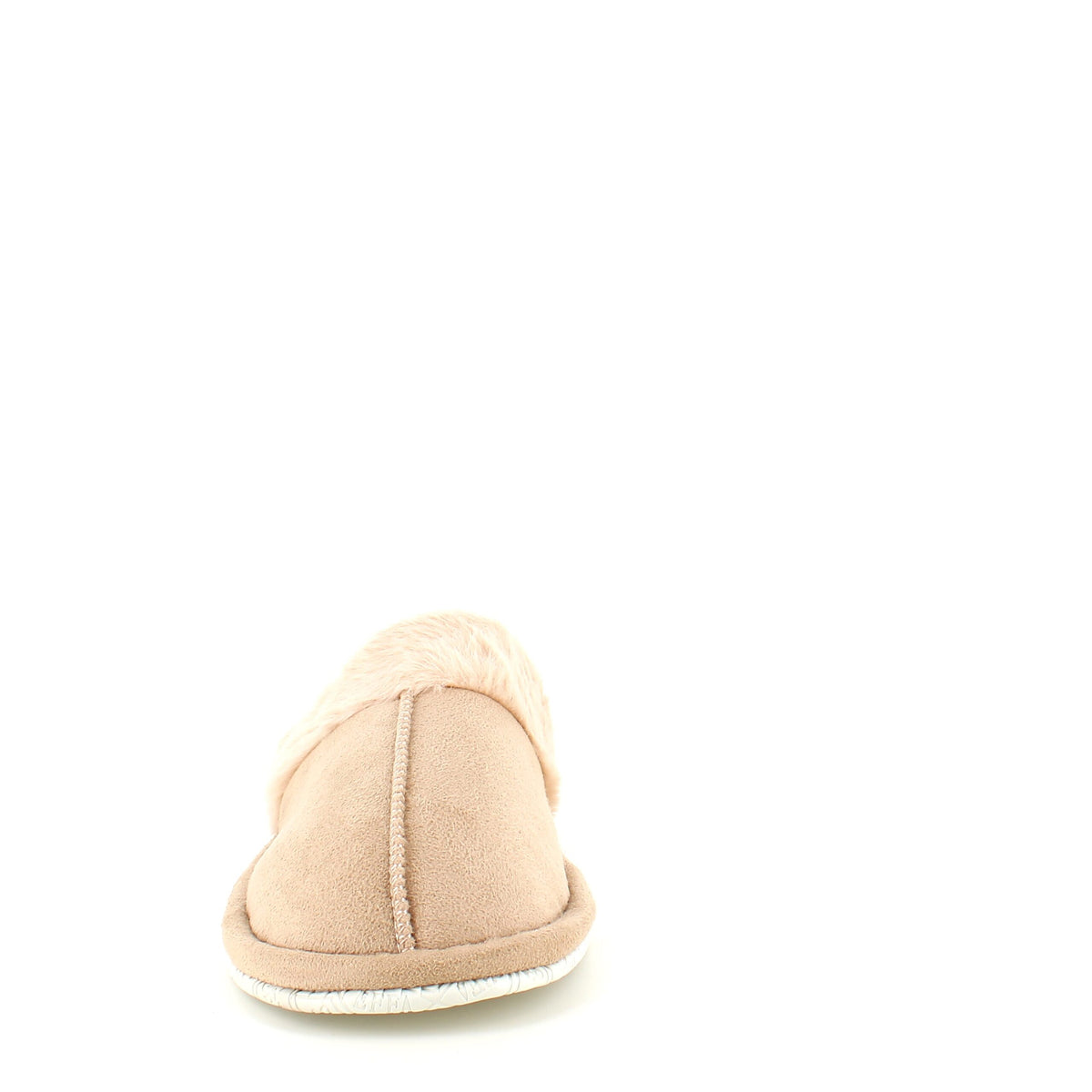 Beige hjemmesko med synlig pelskant