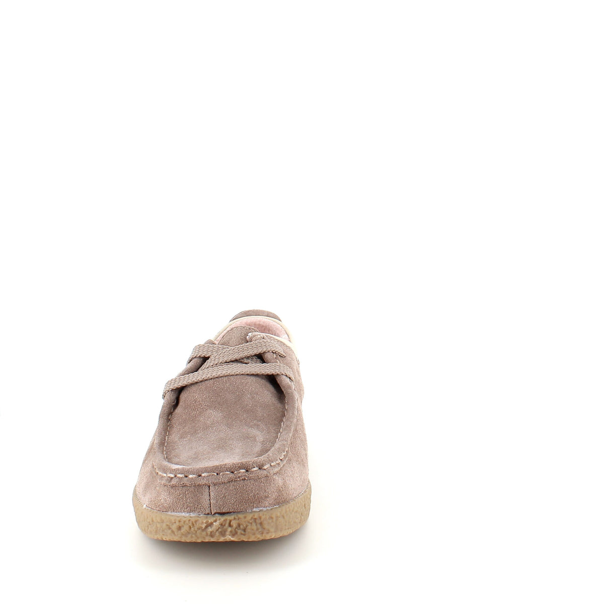 Beige ruskindssko med rågummisål