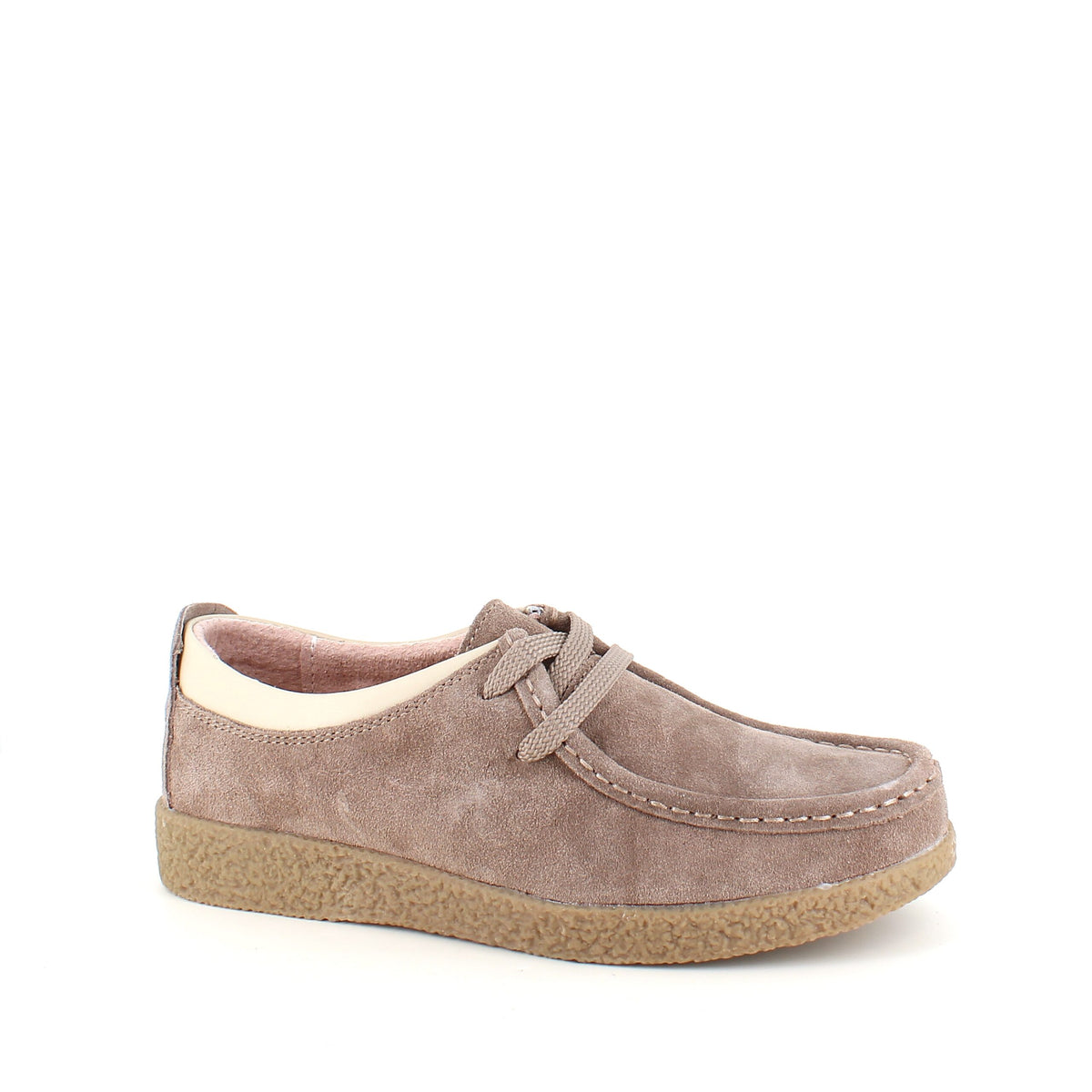 Beige ruskindssko med rågummisål