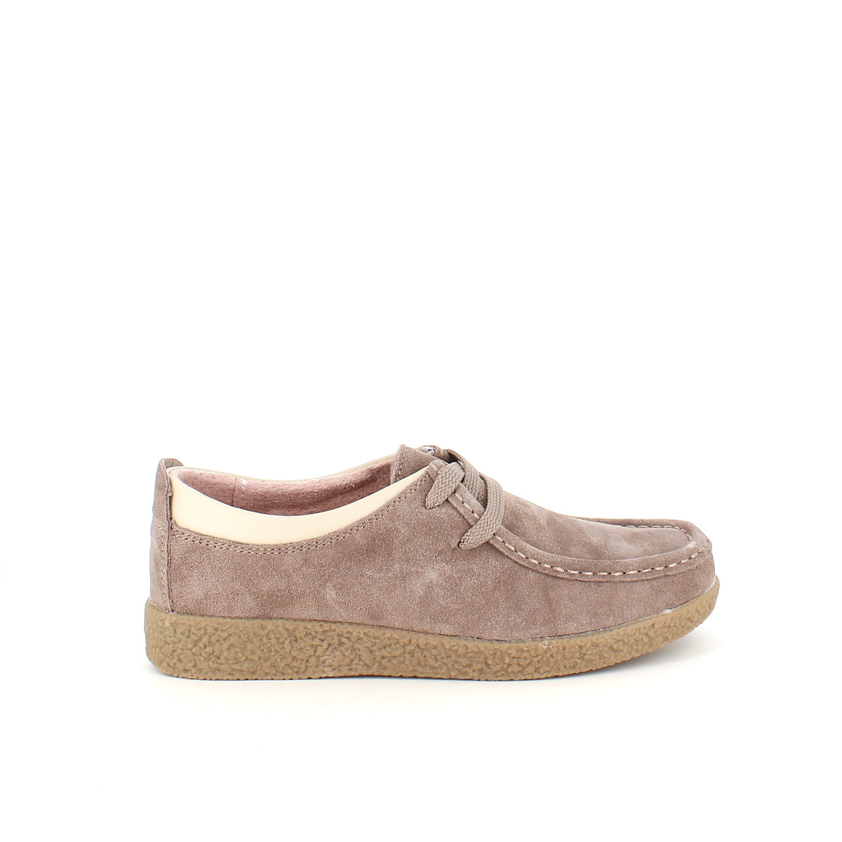 Beige ruskindssko med rågummisål