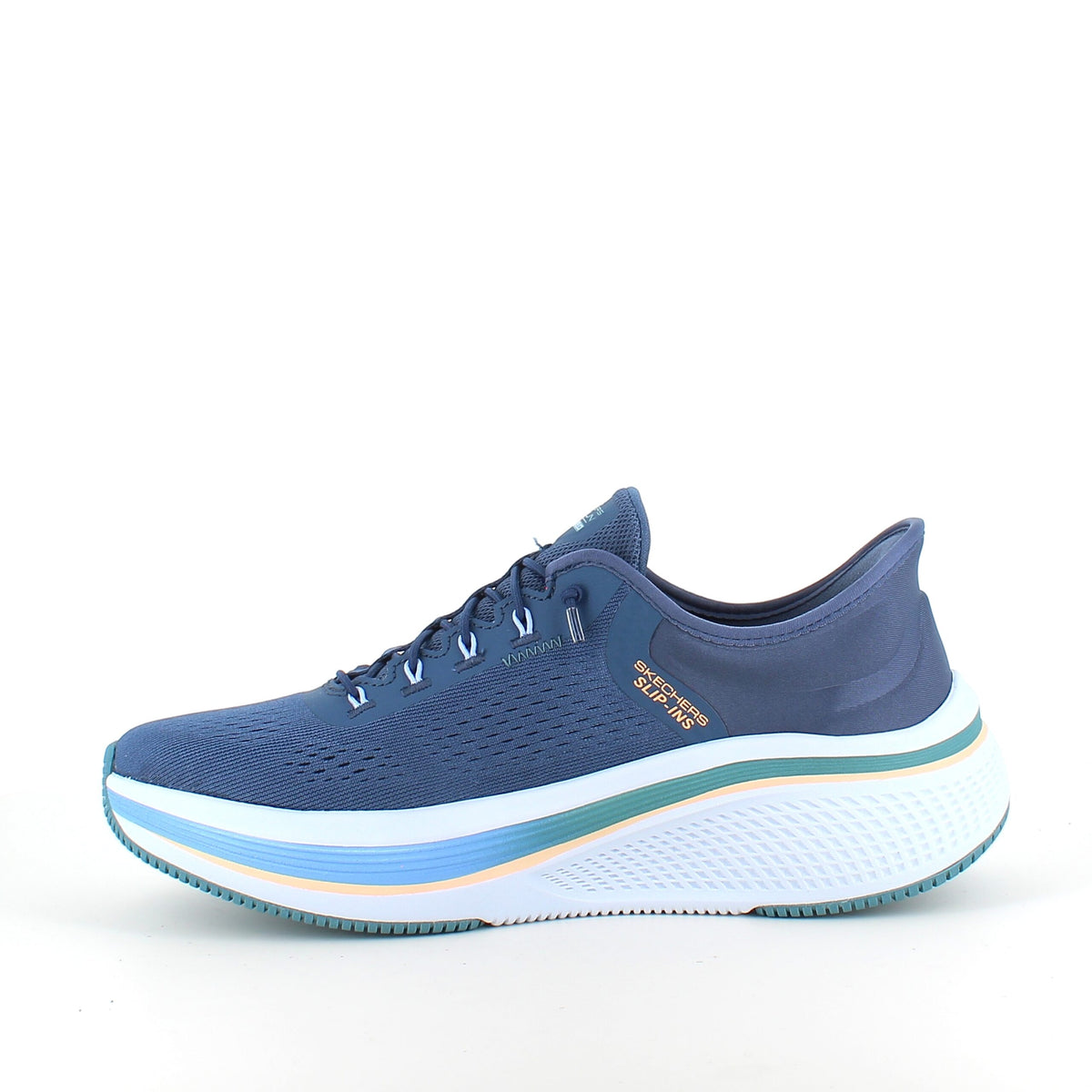 Blå slip-ins sko fra Skechers med elastiksnøre