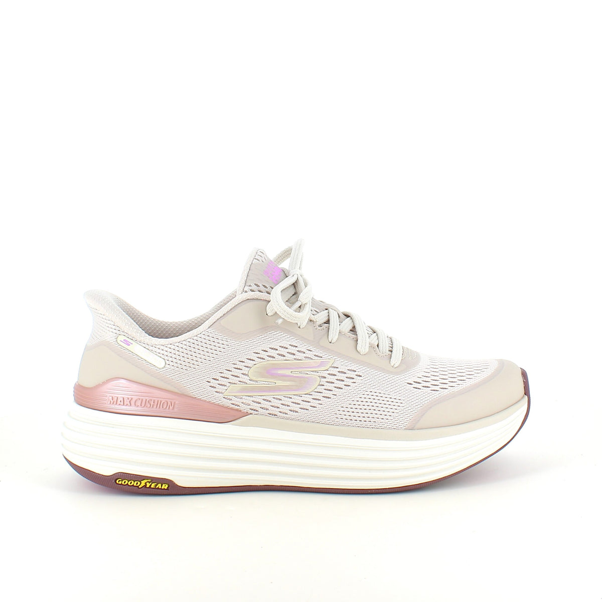 Beige Skechers slip-in med MaxChusion bund