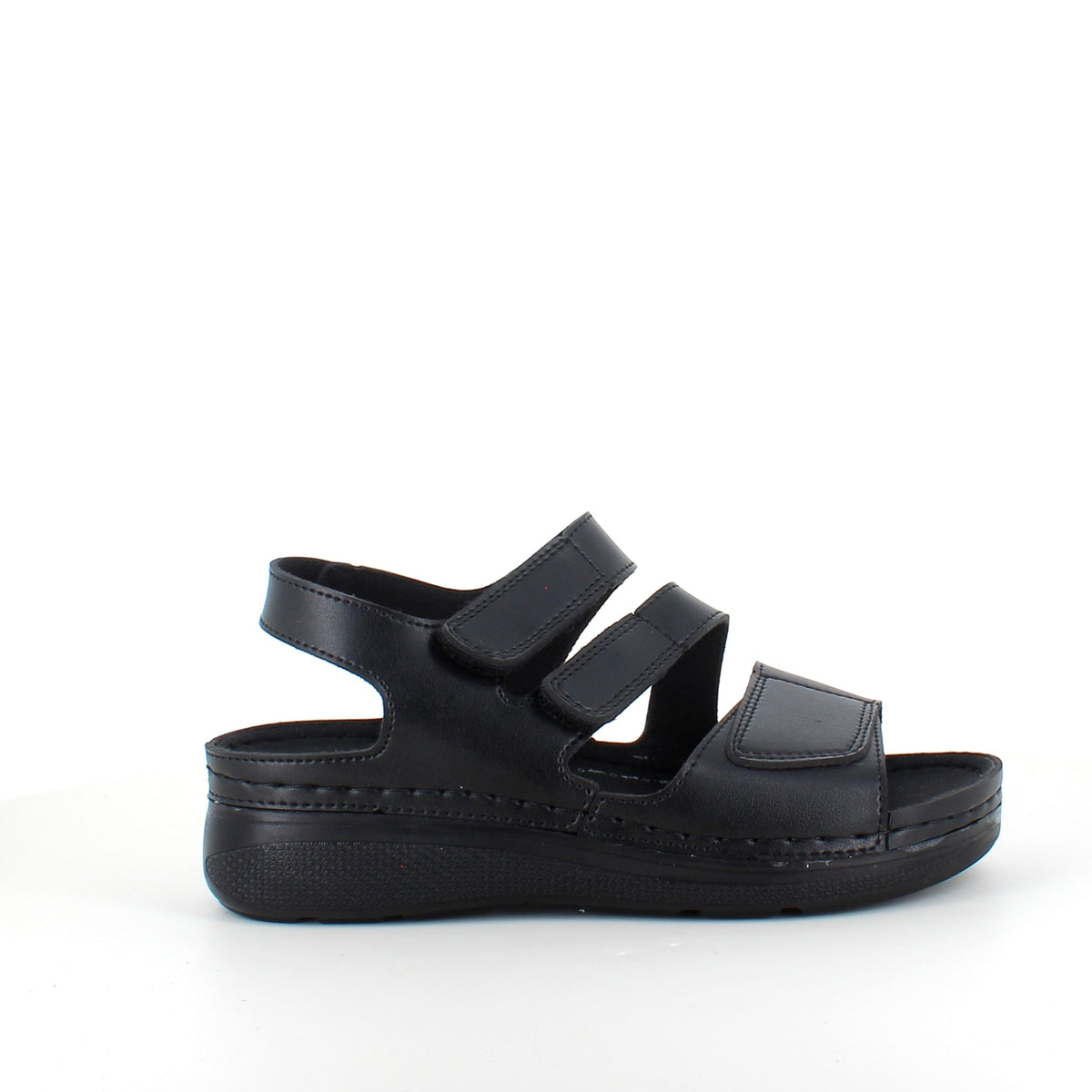 Sort sandal med tre justerbare remme