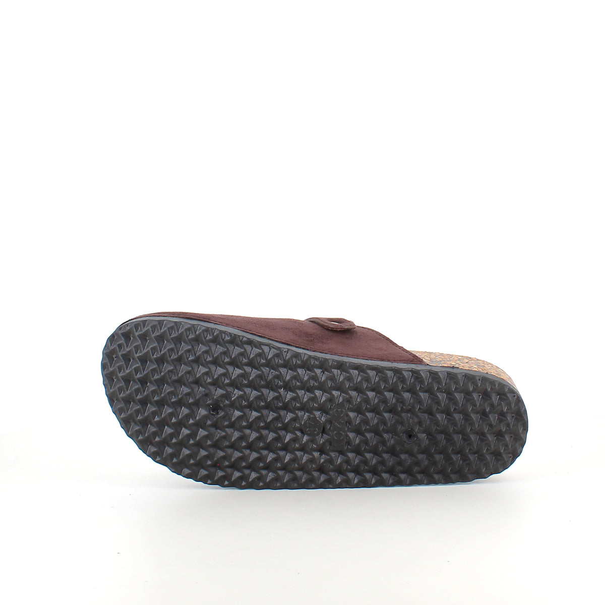 Mørkebrun slip on sandal i tekstil med justerbart spænde
