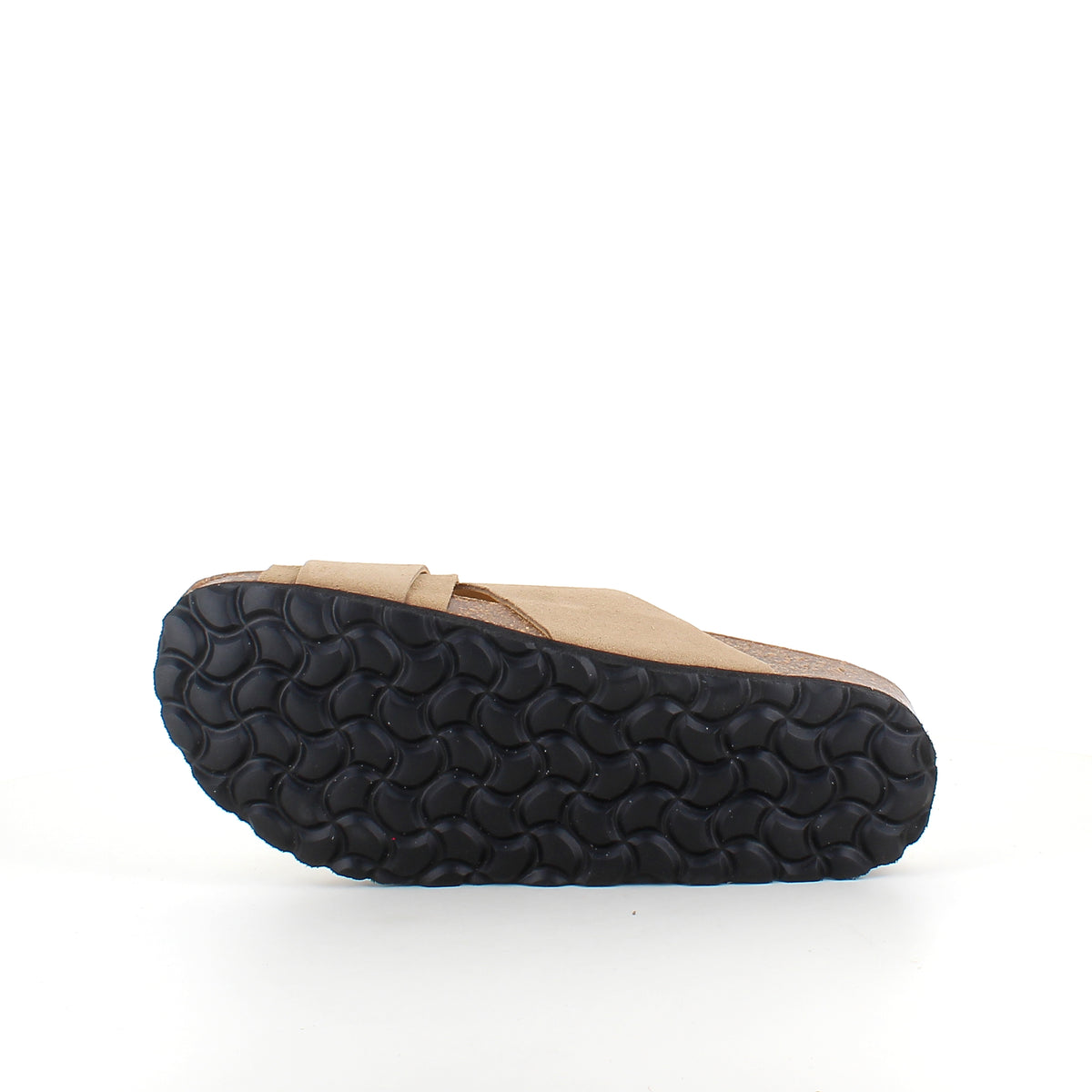 Lys brun slip on sandal i skind med dobbelt rem