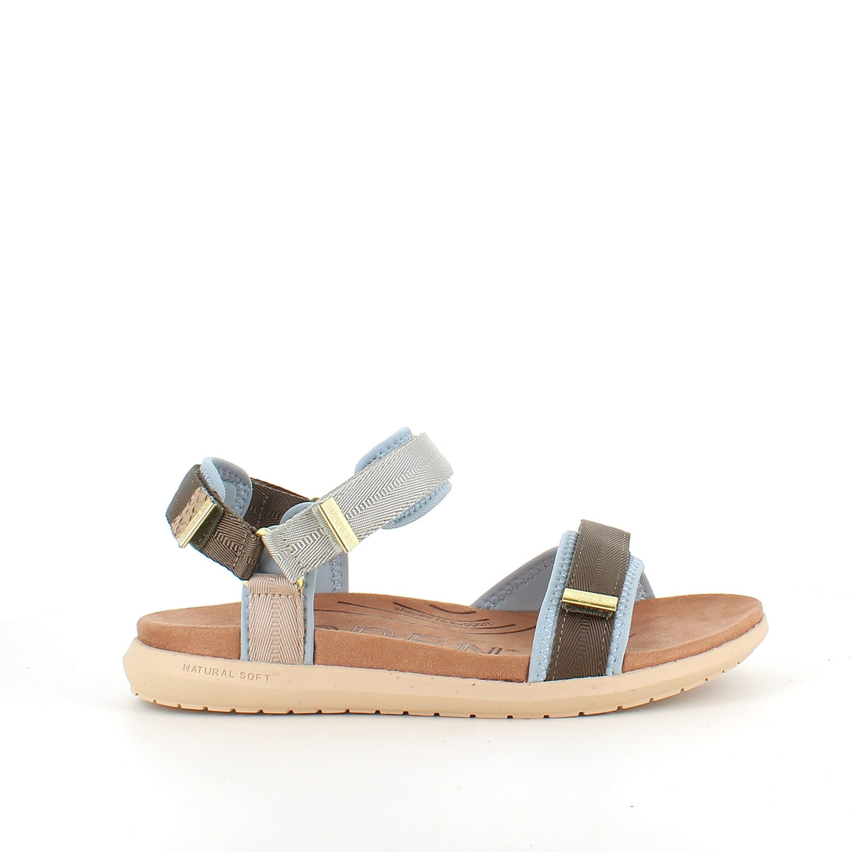 Lyseblå/grøn Woden sandal med god svangstøtte