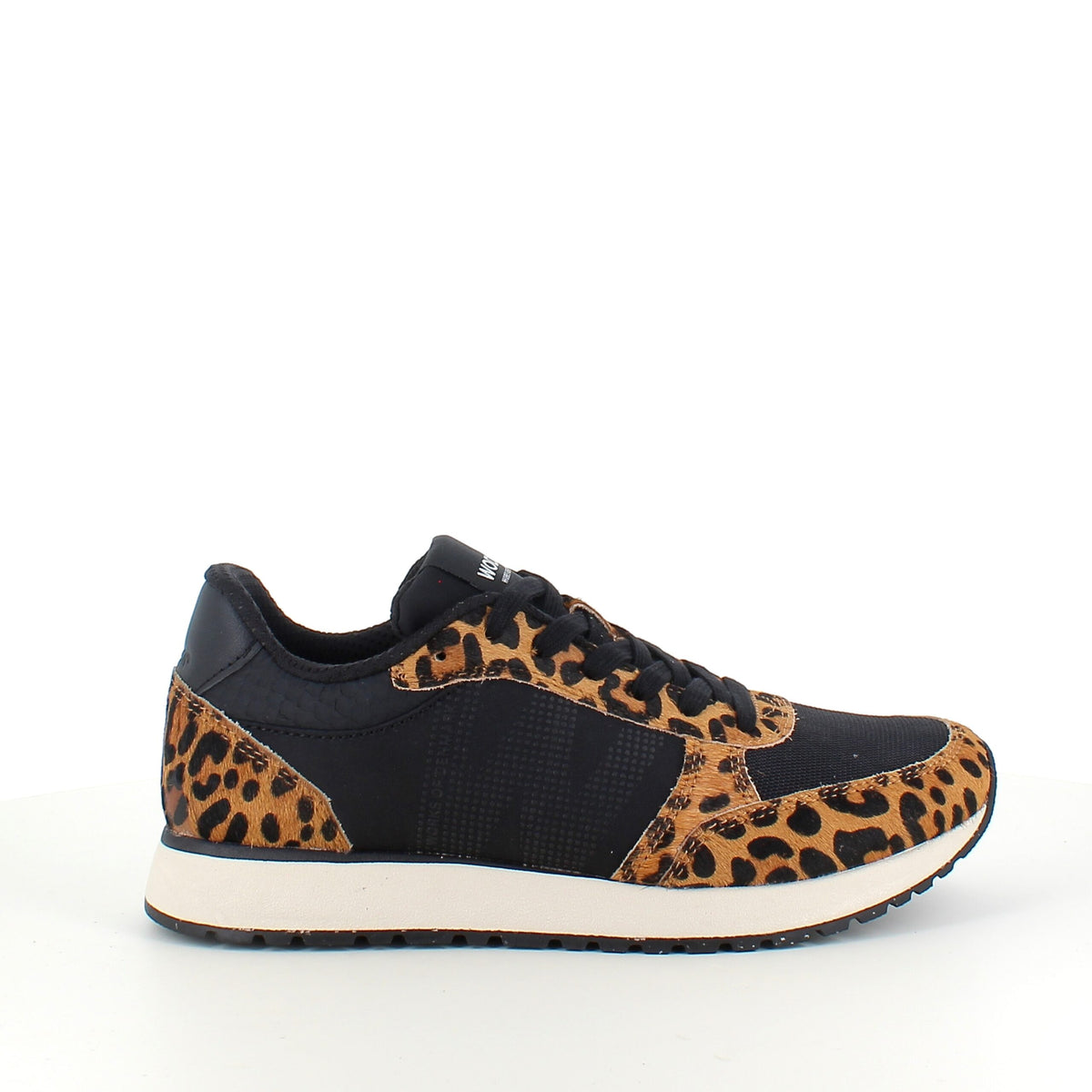 Smarte Woden sneakers i sort mix med leopardmønster