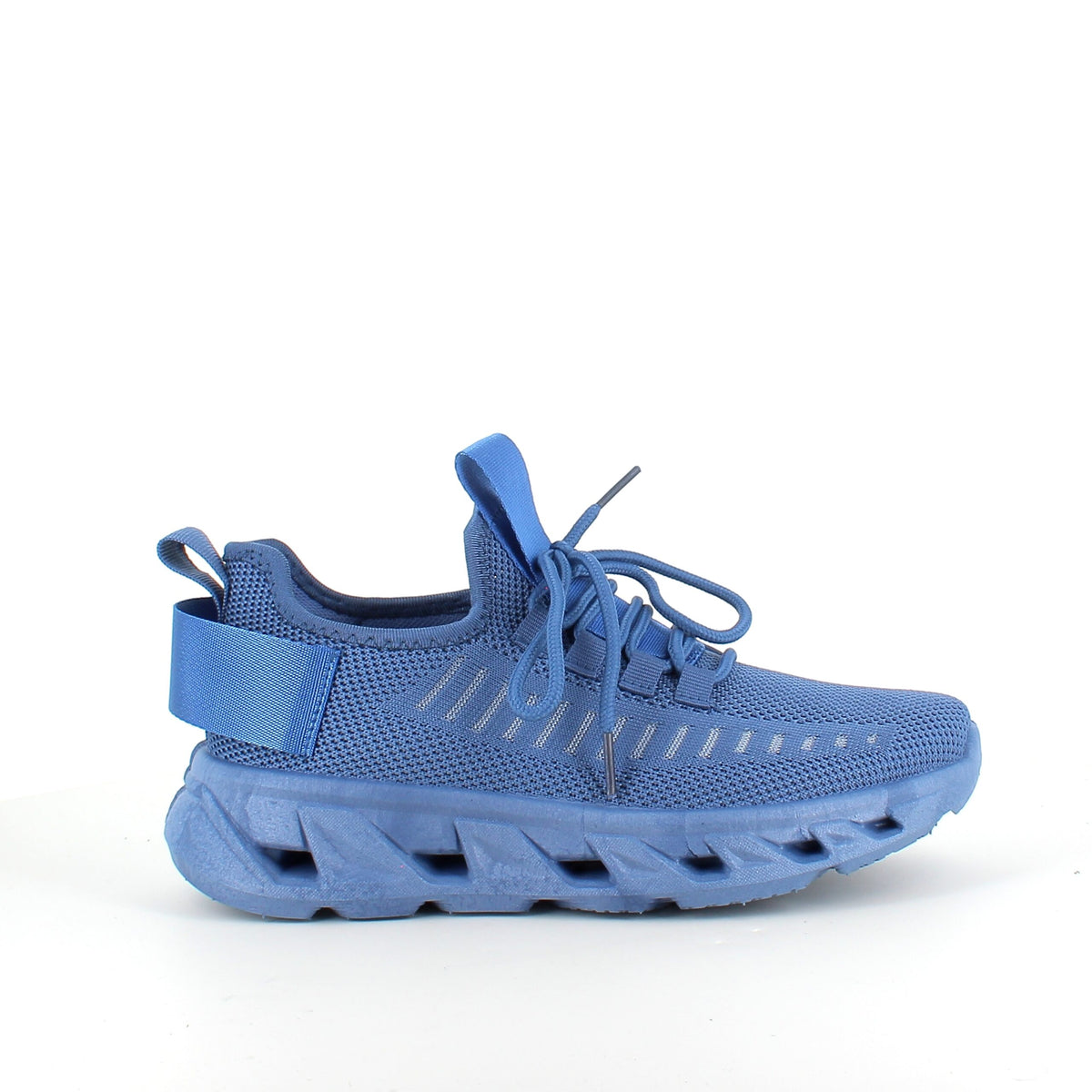 Blå slip-on sko med strikoverdel