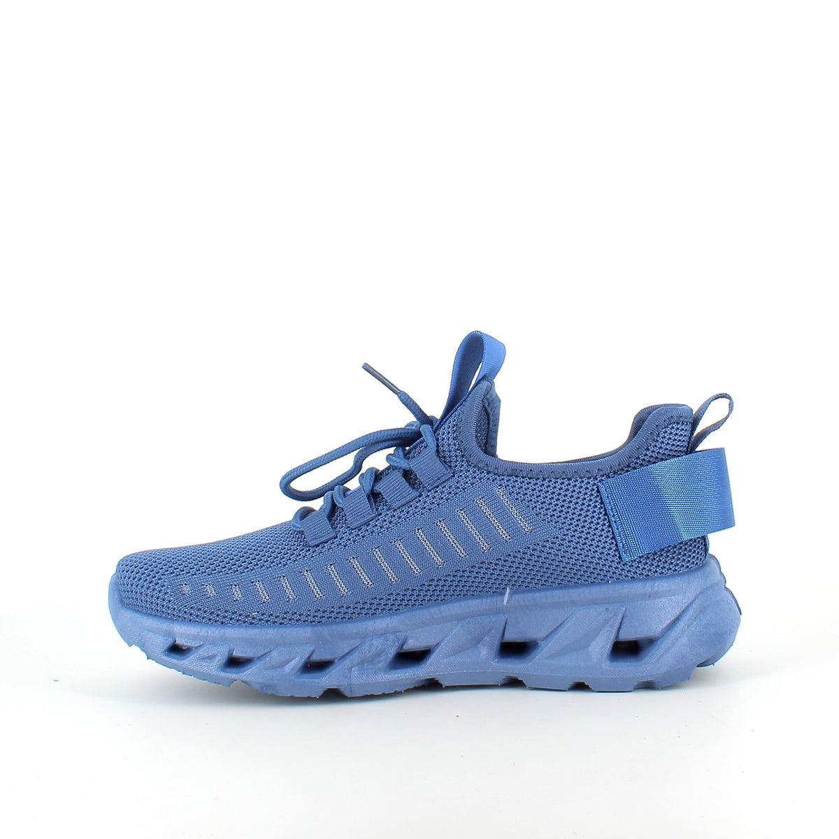 Blå slip-on sko med strikoverdel