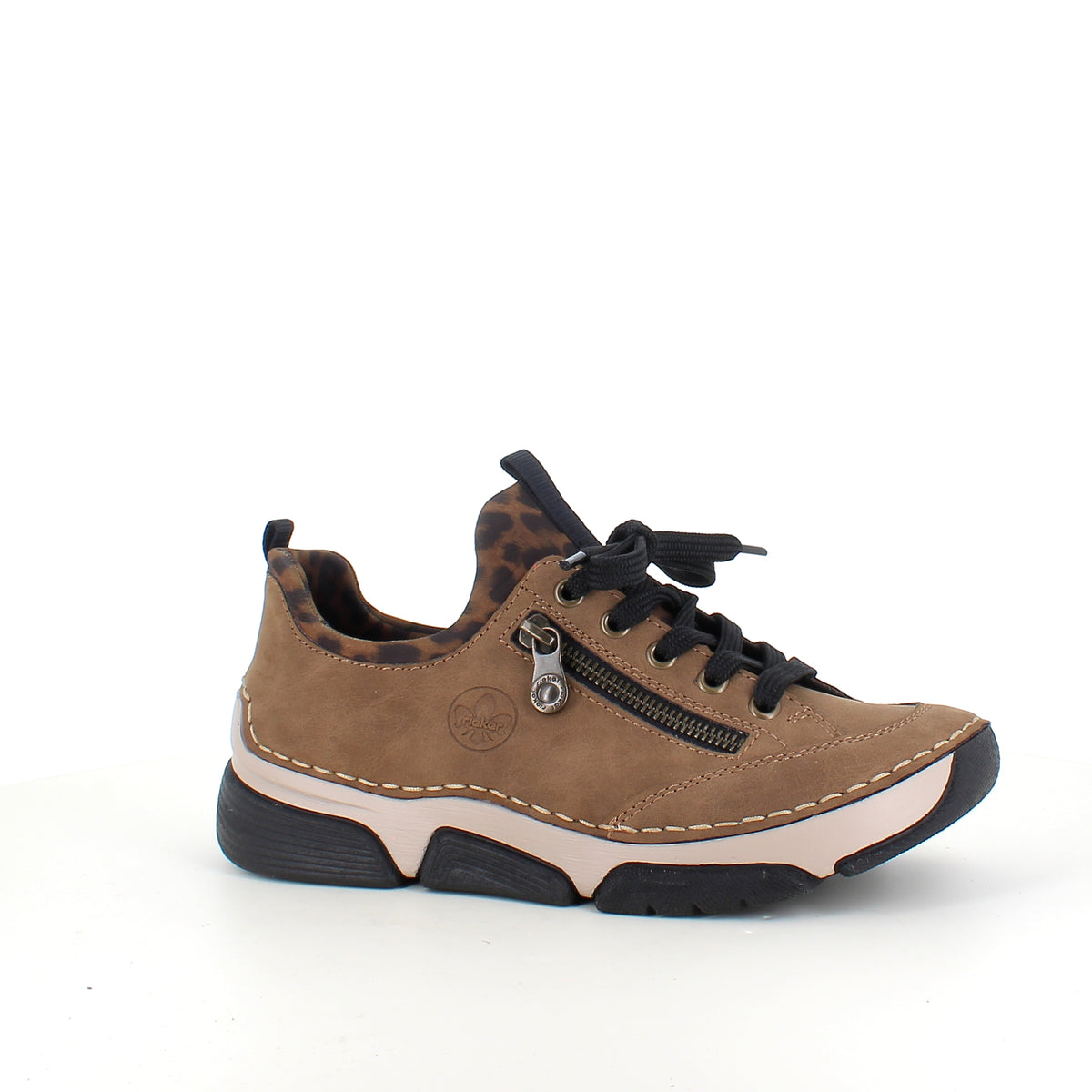 Rieker sneakers til dame i brun med leopard detaljer