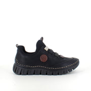 Sort Rieker damesko med fleksibel slip-on komfort