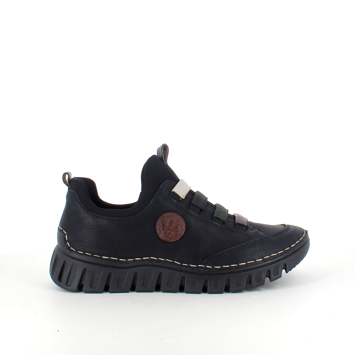 Sort Rieker damesko med fleksibel slip-on komfort