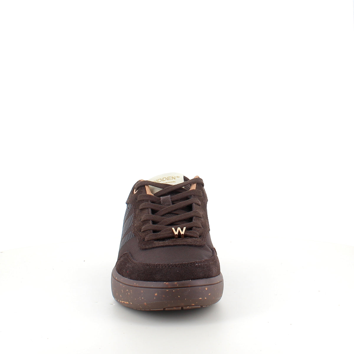 Woden Line Sneak – mørkebrun sneaker med gulddetaljer & blød komfort