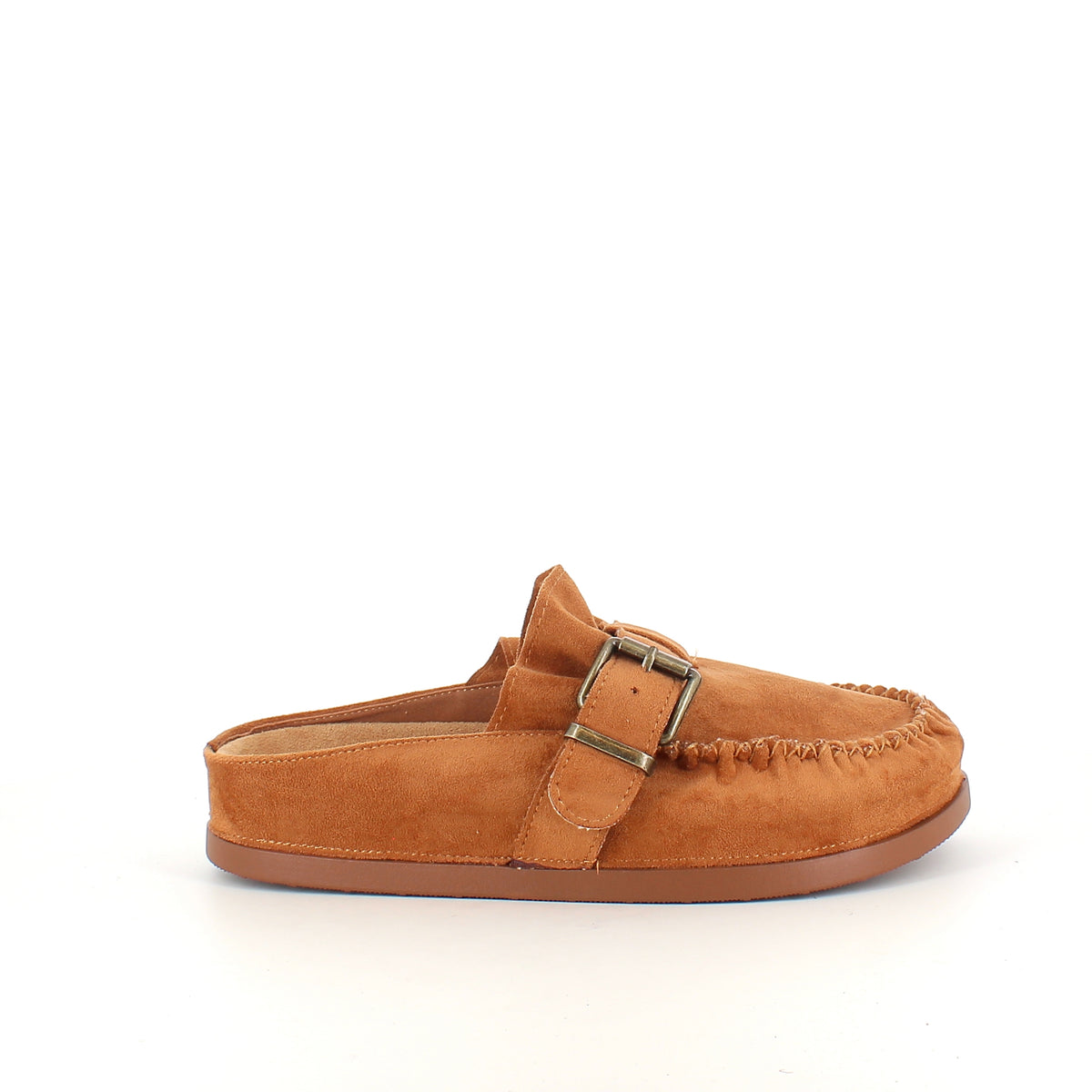 Inia loafer i camel ruskind med spænde og plisserede detaljer