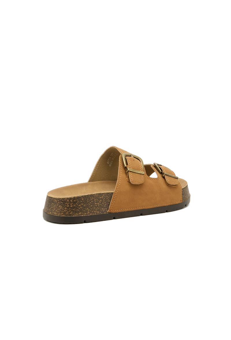 Plateau biosandal i lys brun nubuck – justerbar pasform