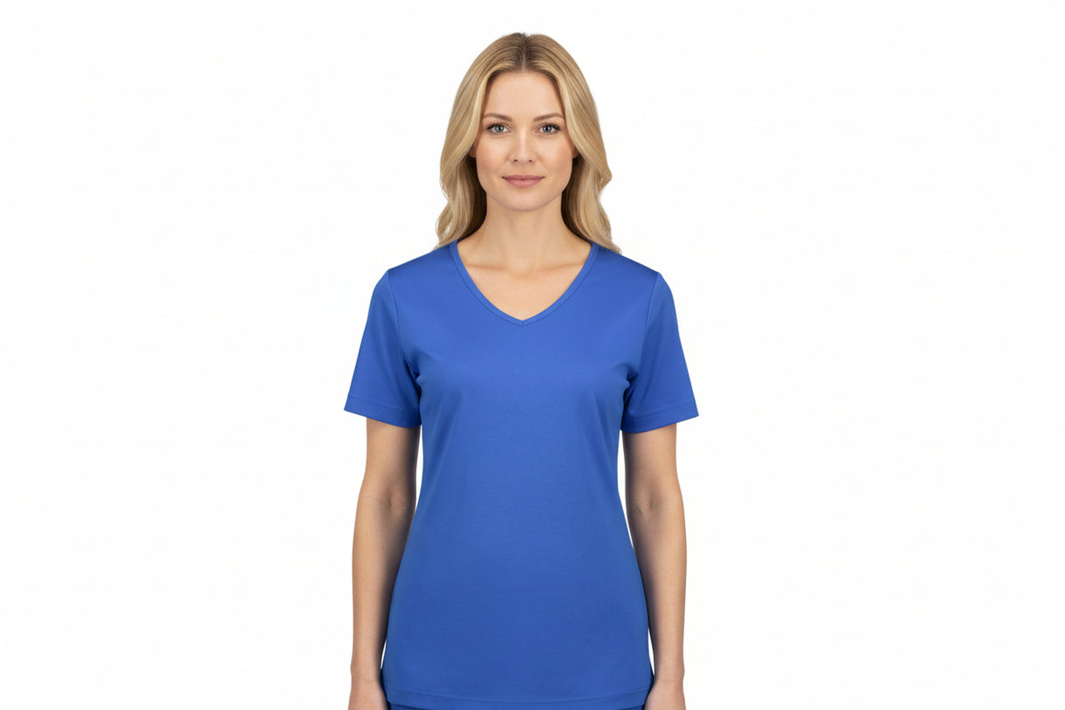 Blå dame t-shirt med v-hals fra ID Tøj