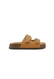 Plateau biosandal i lys brun nubuck med justerbar pasform