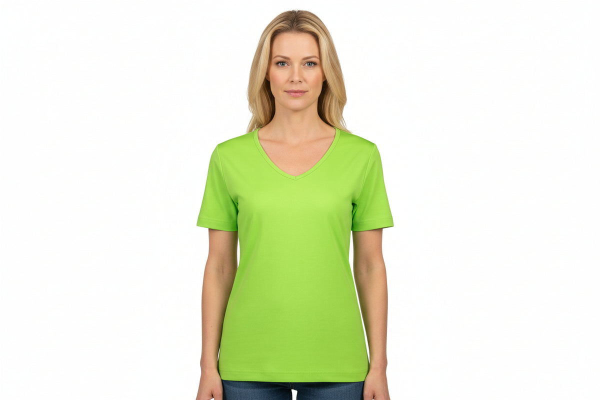 Limefarvet dame t-shirt med v-hals fra ID Tøj