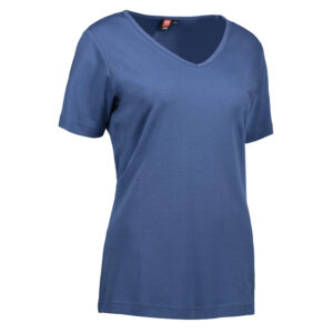 Indigo farvet dame t-shirt med v-hals