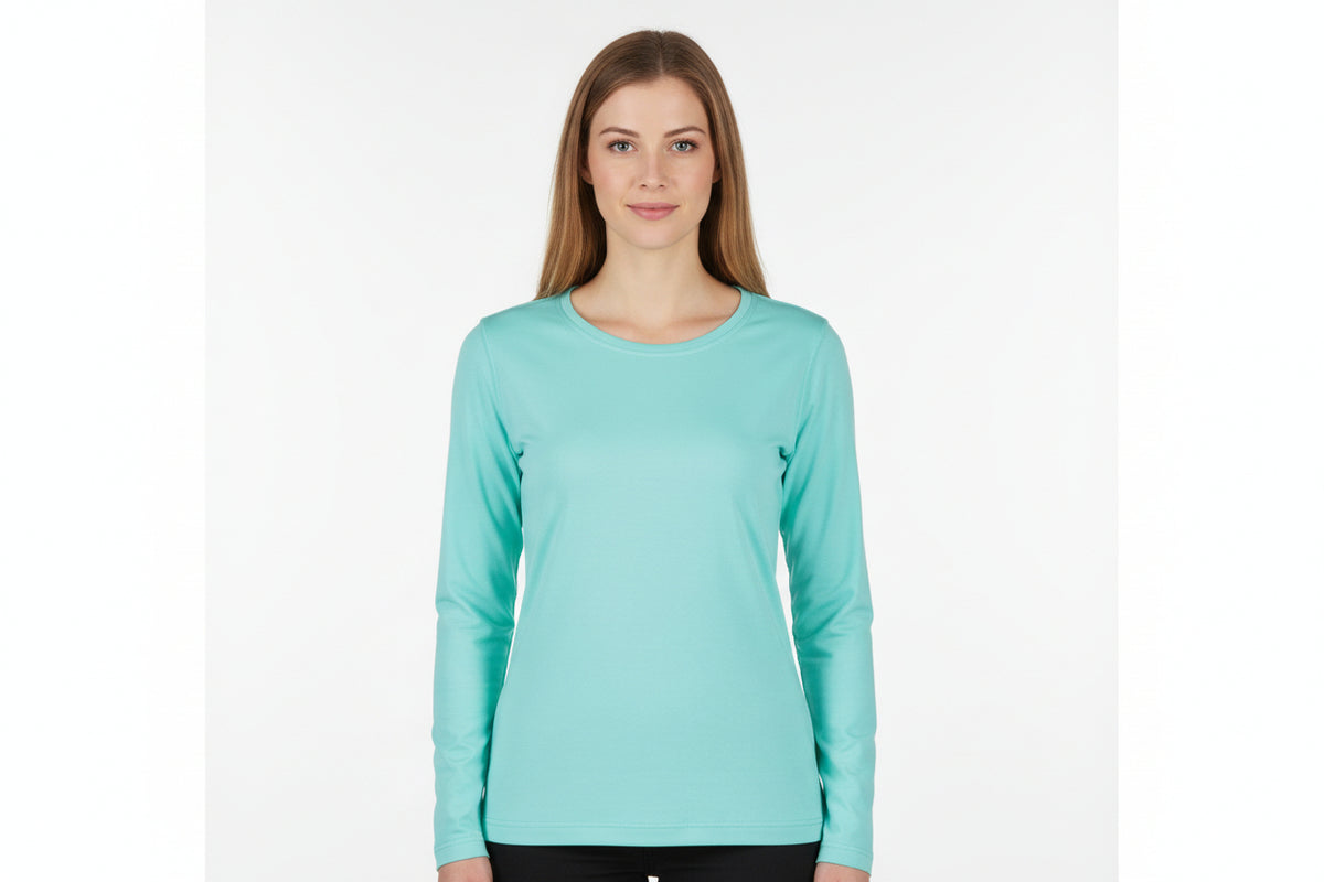 Mintfarvet langærmet dame t-shirt fra ID Tøj