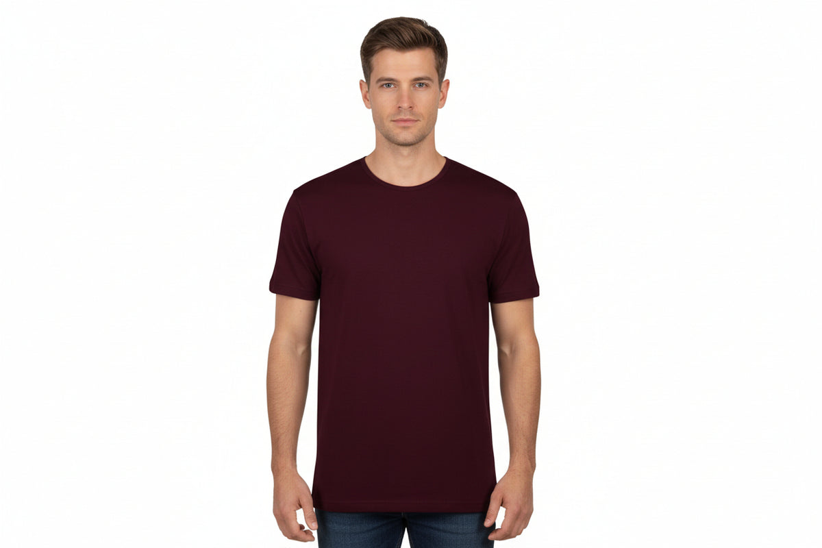 T-shirt med rund hals til mænd i mørk bordeaux fra ID Tøj