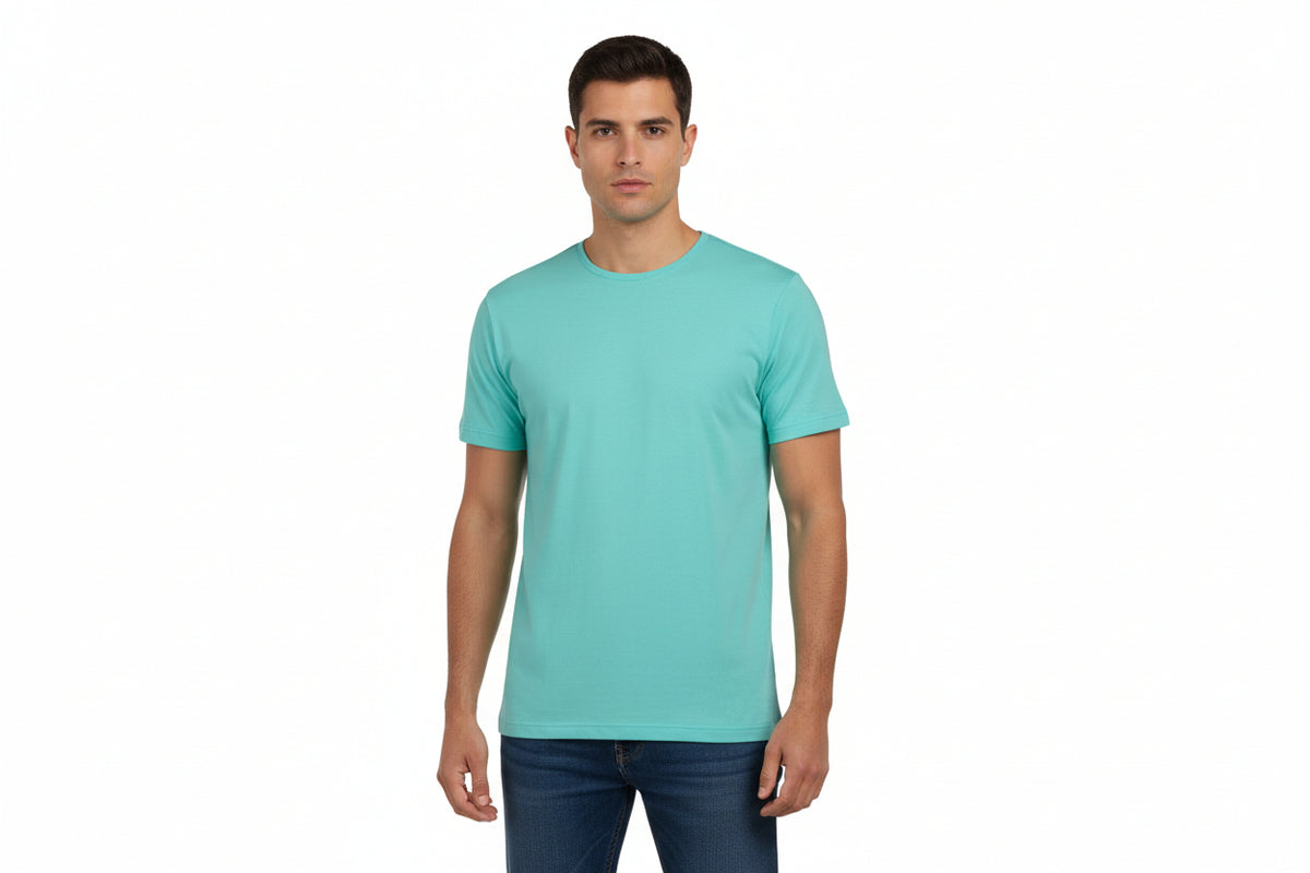 Mintfarvet t-shirt med rund hals til mænd fra ID Tøj