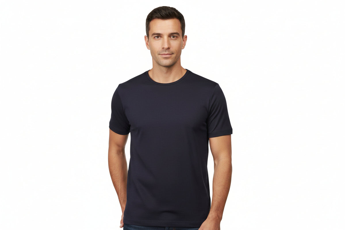 Navy t-shirt med rund hals til mænd fra ID Tøj