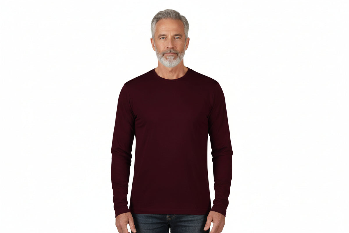 Langærmet t-shirt til mænd i mørk bordeaux fra ID Tøj