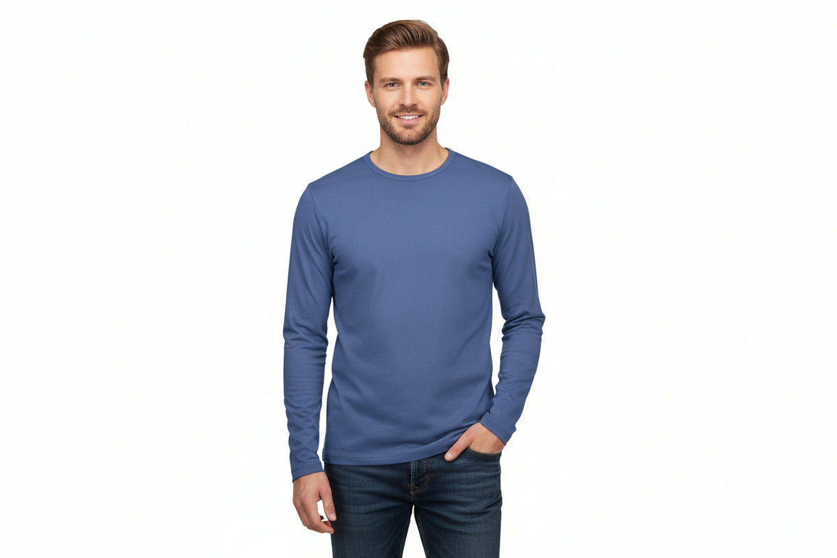 Indigofarvet langærmet t-shirt til mænd fra ID Tøj