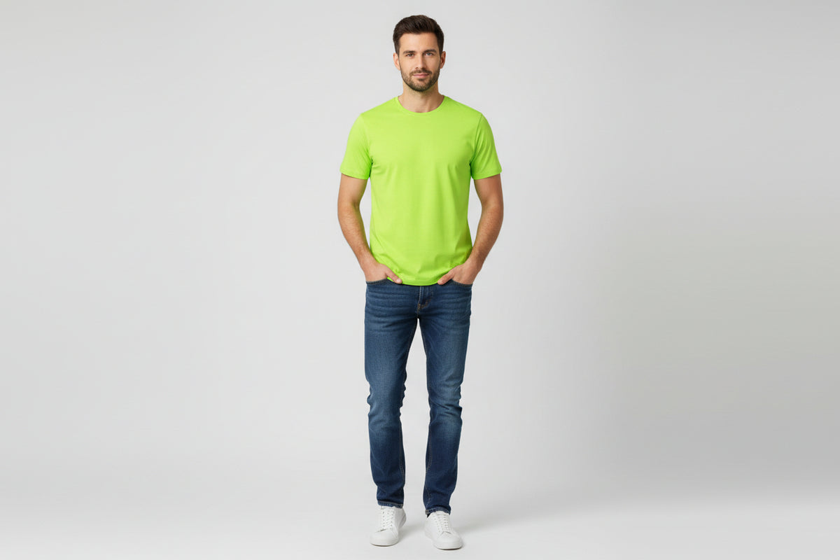 Limefarvet stretch t-shirt til mænd fra ID Tøj