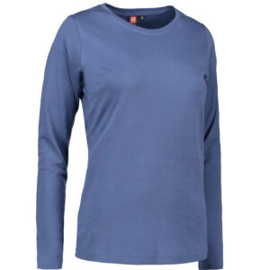 Indigo farvet langærmet dame t-shirt