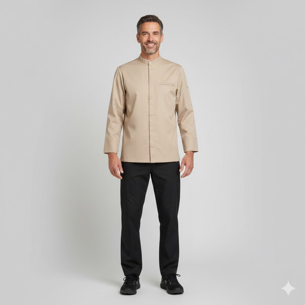 Nybo Khaki Unisex New Nordic Kokkejakke, Langærmet, Komfort, Strækbar