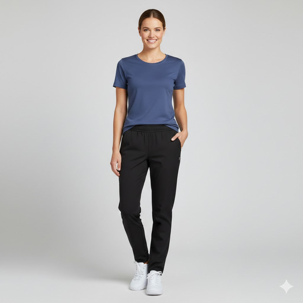 Indigofarvet dame t-shirt med rund hals fra ID Tøj