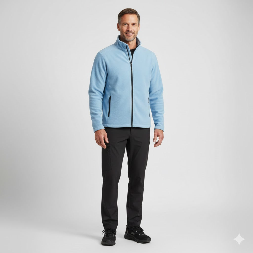 Nybo Lyseblå Herre Shirts & Outdoort Micro Fleececardigan, Blød, Antipilling